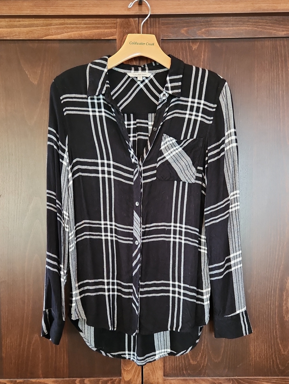 Calvin Klein Jeans Black and White Plaid Button-Down Blouse